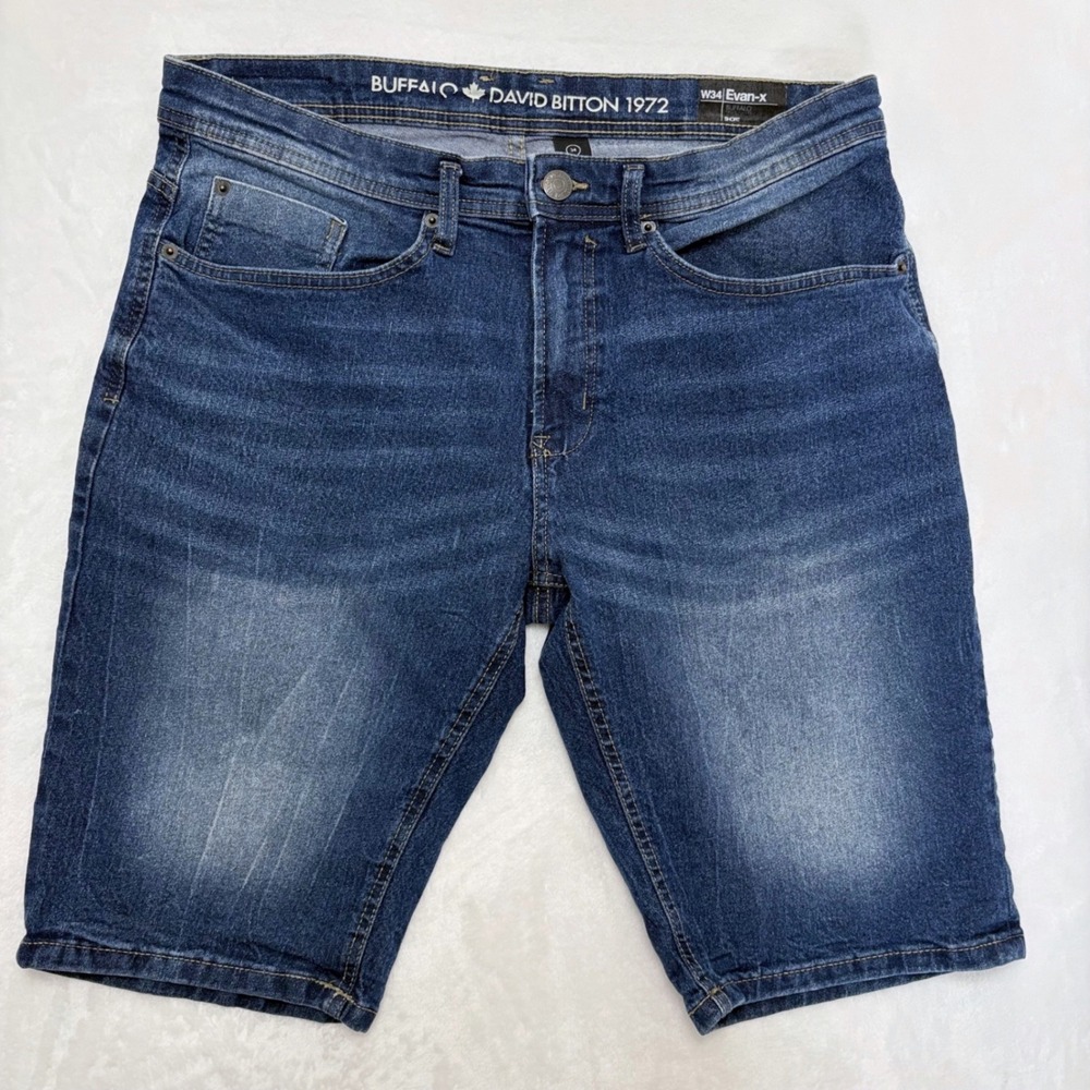 Buffalo‎ David Bitton Evan-X Mens 34 Blue Denim Shorts Medium Wash Stretch Jorts
